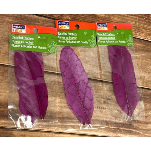 ArtMinds Purple / GOLD Stenciled Feathers 3 PACKS 279695 HOLIDAY - Picture 2 of 5